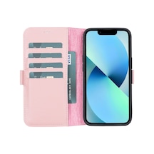 Apple İphone 13 Uyumlu Deri Cüzdanlı Kılıf Toz Pembe Diğer