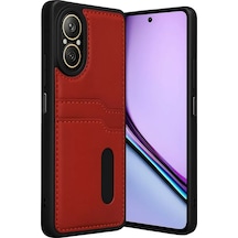 Newface Realme 12 Lite Kılıf Sara Kartvizitli Deri Kılıf - Kırmızı