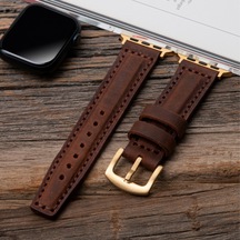 vagave Apple Uyumlu  Watch 42 44 45 49 MM Ultra Deri Kordon- Kahve