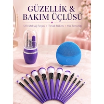 Kadın Makyaj Ve Kişisel Bakım Seti 12 Parça Makyaj Fırçası Silikon Yüz Temizleyici Manikür Pedikür T