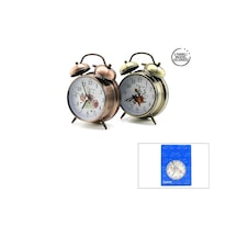 Twın Bell Alarm Clock Yuvarlak Masa Çalar Saat Metal Kasa Eskitme Desenli Pilli - Işıklı Çap: 10cm Bgc-52 Herhang Renkli