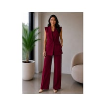 Gül&can Butik Mürdüm Renk Yelek Pantolon Takımı Bordo