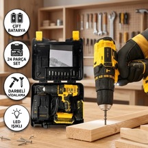 12v Akülü Matkap Seti 24 Parça, Çift Bataryalı, 2 Vitesli Ve Led Aydınlatmalı
