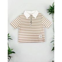 Zekids Kız Çocuk Polo Yaka Çizgili T-shirt-14393 Vizon