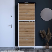 Modilayn Varbi Umay' 2 Li Antre Hol 52 X193x 25, 5 Cm Lik 5 Düşer Kapak 10 Göz Bölme Ayakkabılık Beyaz - Ceviz