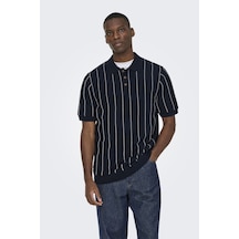 Only & Sons Erkek Gömlek Yaka Çizgili T-shirt - 22037080 Lacivert