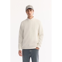 Avva Erkek Ekru Bisiklet Yaka Dokulu Elastan Regular Fit Sweatshirt A52y1216