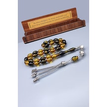 Sevgiliye Özel Mesajlı Ateşi Kehribar Tesbih - İsme Özel 6 x 11 MM Sarı Siyah Tespih - Ahşap Kutulu