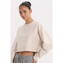 DeFacto Fit Bisiklet Yaka Basic Düz Sporcu Kadın Sweatshirt - Bej D7119AX25SPBG700