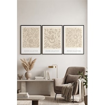 Siyah Ahşap Çerçeveli Bej Çiçekli Botanik Sanat Duvar Tablosu Modern Minimalist Salon Dekorasyonu Kabartma Görünümlüdür Siyah