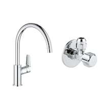 Start Edge Eviye Bataryası Krom + 2 Adet 55mm Ara Musluk Seti Açık Beyaz