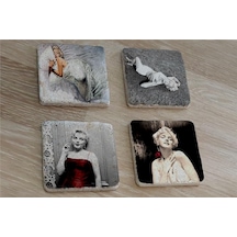 Marilyn Monroe Fotoğrafları Doğal Taş Bardak Altlığı 4'lü Set - Natural Stone Coasters-174205 Çok Renkli