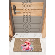 Rugmood Modern Dijtal Baskı Hoşgeldiniz Flamingo Karşılama Kapı Önü Paspası Kahverengi