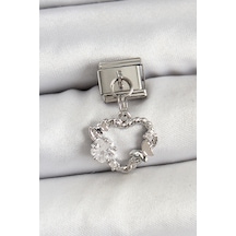 316l Çelik Sallantılı Zirkon Taşlı Kalp Model Gümüş Renk Nomination Charm Çok Renkli