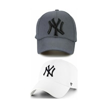 Gyes Spor Ny Şapka Unisex 2'li Takım Arkası Cırtlı Ayarlanabilir Gri Beyaz Beyaz - Gri