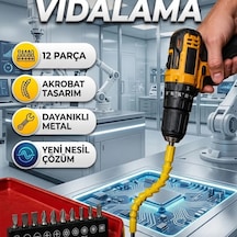 Akrobat 12 Parça Esnek Vidalama Uç Seti Dayanıklı Çelik 1/4" Bağlantılı