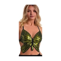 Nisanurtekstil Taşlı Kelebek Büstiyer Crop Yeşil Yeşil