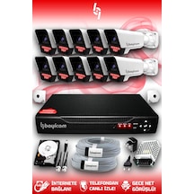 Bayicam 10 Kameralı Süper 10 Dış Kamera Set 500 GB 5 MP 2K Net Gece Görüşlü Güvenlik Kamerası Sistemi