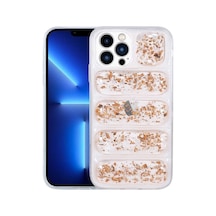 Zore İphone 13 Pro Max Uyumlu Kamera Korumalı Simli Aihttg'li Ogaa Dalga Kılıf-gold