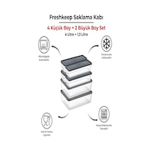 6 Adet Saklama Kabı 2 Büyük-4 Orta Boy 4 Litre + 1,3 Litre Derin Dondurucu Mikrodalga Uyumlu Gri