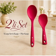 Sariva Home Ivory Silikon Xl Large Servis Kaşığı Ve Pilav Kaşığı 2'li Set Yapışmaz Tencere Uyumlu Isıya Dayanıklı Mutfak Servis Seti Ivory