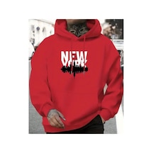 Herkesemoda Newyork Baskılı Kapşonlu Kırmızı Sweatshirt Kırmızı