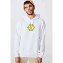 The Power Of Music Baskılı Beyaz Erkek Kapşonlu Sweatshirt