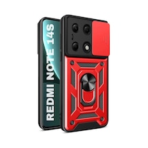 Redmi Note 14S Uyumlu Tank Kılıf Yüzüklü Standlı Extra Koruma Zırhlı Outdoor Kapak - Kırmızı