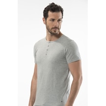 Cacharel 1308 Düğmeli Kısa Kollu Erkek T-shirt - Gri Melanj Gri Melanj