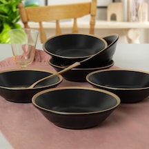Keramika Mat Siyah Gold File Hitit Yemek Tabağı 18 Cm 6 Adet - 956