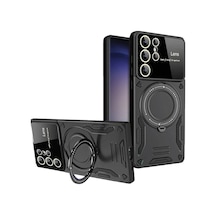 Samsung Galaxy S25 Ultra Kılıf Joy Lens Standlı Kapak - Siyah