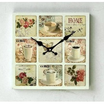 AHŞAP SAATLER › Saatler-MB KARE KAHVE TEMALI DUVAR SAATİ-30*30cm Ahşap