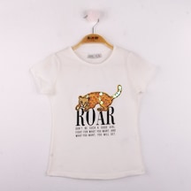 Toontoy Kids Toontoy Kız Çocuk Leopar Baskılı Pullu Tişört Ekru
