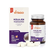 Vitago Premium Hidrolize Kolajen Seramid ve Biotin İçeren Takviye Edici Gıda 30 Tablet