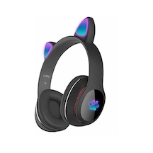Kedi Kulak Rgb Led Işıklı Kablosuz Bluetooth Kulaklık Mikronlu Hafıza Kartı Girişli Kedi Kulaklık Siyah