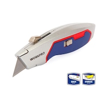 Workpro Wp213011 Ağır Hizmet Alüminyum Gövde Geri Çekilebilir Rötuş Maket Bıçağı + 3 Adet Yedek Bıçak
