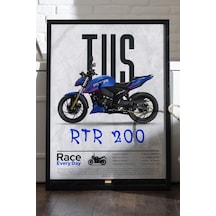 Tvs Rtr 200 Siyah Ahşap Çerçeveli Poster, Dekoratif Motosiklet Duvar Tablosu