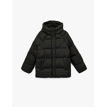 Koton İçi Polar Astarlı Uzun Kollu Fermuarlı Su İtici Kapüşonlu Oversize Şişme Mont Siyah 6wak20164ew