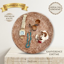Kahverengi Eskitme Doğal Taş Görünümlü Dekoratif Takı Tepsisi - El Yapımı Yatak Odası & Komodin Düzenleyici Sunum Tepsisi 21x21 Cm 1