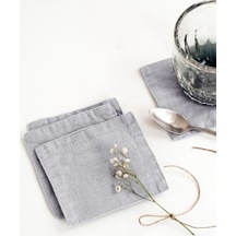 Açık Gri Keten Bardak Altlığı 4'lü Set Gri