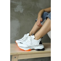 Negro Beyaz Hakiki Deri Kadın Sneaker-Beyaz