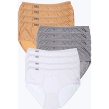 Kadın Beyaz Gri Ten Rengi Pamuklu Yüksek Bel Bato Külot 12'li Paket 001