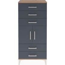 Arges Dolap Tek Raflı 5 Çekmeceli 2 Kapaklı 60x30x134 Çam-antrasit Atlas Çam