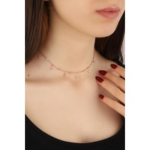 Sarkık Tifani Taşlı Gümüş Choker Kolye Rose Gold