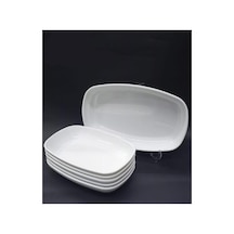 28x18cm 4 Adet Beyaz Renk Melamin Kayık Tabak Günlük Kullanım Rahatlığı İle Büyük Boy Salata Tabağı