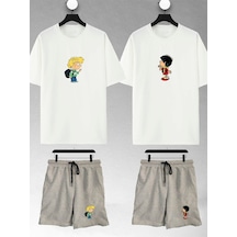 Unisex Kadın Erkek Cedric Chen Baskılı Sevgili Çift Kombini Tasarım Oversize Tshirt Ve Şort Beyaz Mck2344 Beyaz