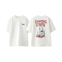 Thewert Cannibal Corpse 1 Tasarım Sırt Baskılı Pamuk Beyaz Oversize T-shirt