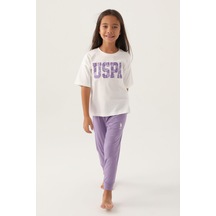 U.s. Polo Assn Lisanslı Floral Text Krem Kız Çocuk Pijama Takımı 5274-43198