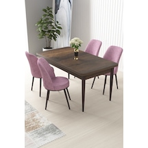 Canisa Nil Serisi 70x110 Sabit Barok Ahşap Desen Masa Takımı Ve 4 Pembe Sandalye Masa Barok Ahşap Desen Sandalyeler Pembe