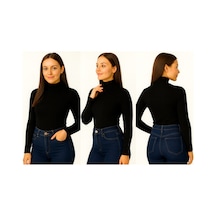 İngegno Body Boğazlı Uzun Kol Viskon Örme Kumaş Likralı Body Siyah Ve Beyaz Renk